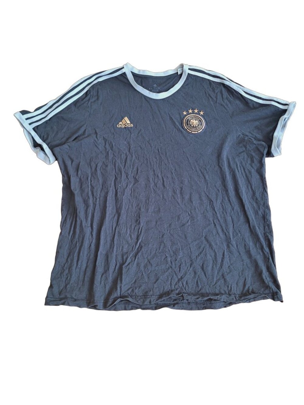 Adidas Unisex Black Gold Germany DFB Football Crest 3-Stripes Ringer Tee
